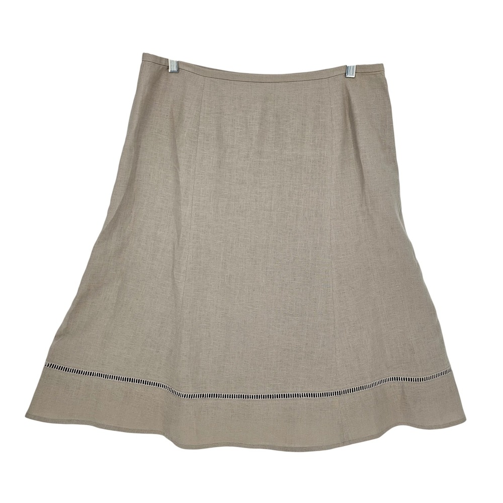 Talbots Linen A-Line Midi Skirt 14 Ladder Stitch Coastal‎ Office Travel Resort
